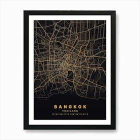 Bangkok Thailand Black And Gold Map Art Print