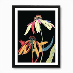 Neon Flowers On Black Coneflower 4 Art Print