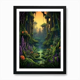 Jungle Landscape Pixel Art 2 Art Print