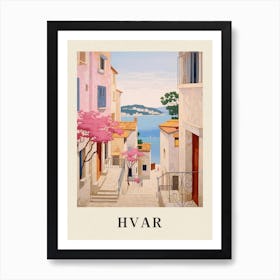 Hvar Croatia 4 Vintage Pink Travel Illustration Poster Art Print