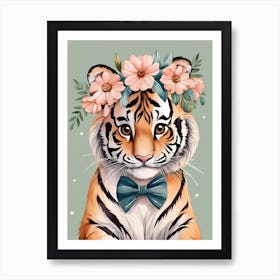 Baby Tiger Flower Crown Bowties Woodland Animal Nursery Decor (26) Art Print