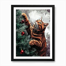 Christmas Cat Painting 4 Art Print