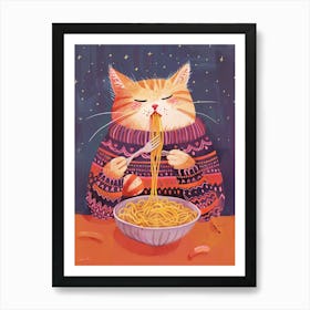 Cute Orange Cat Pasta Lover Folk Illustration 4 Art Print