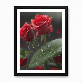 Red Roses At Rainy With Water Droplets Vertical Composition 47 Art Print