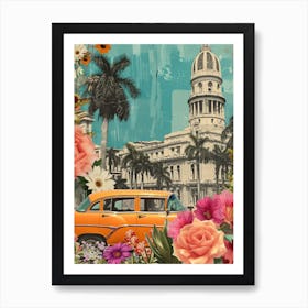 Cuba   Floral Retro Collage Style 1 Art Print