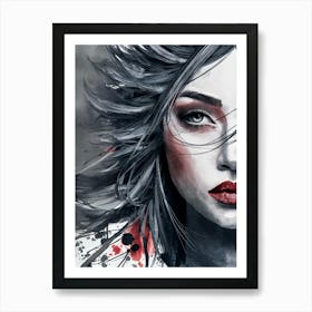 Girl With Red Lips Canvas Print Póster