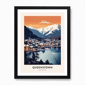 Winter Night  Travel Poster Queenstown New Zealand 3 Art Print