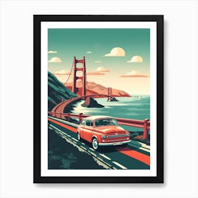 A Fiat 500 In The Pacific Coast Highway Car Illustration 2 Art Print