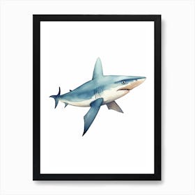 Cartoon Watercolour Silky Shark Kids Nursery 1 Art Print