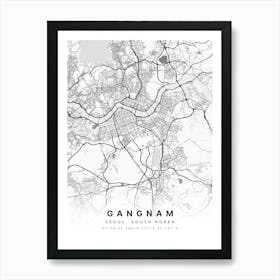 Gangnam Seoul South Korea White Map Art Print