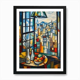 Window View Of Seoul South Korea In The Style Of Cubism 3 Art Print