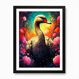 Swan Floral Vintage Art Print