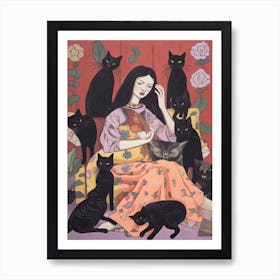 Cat Lady With Black Cats 4 Art Print