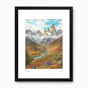 Patagonia Argentina Pencil Sketch 2 Watercolour Travel Poster Art Print