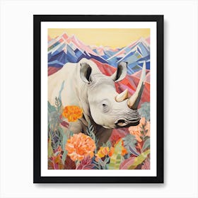 Colourful Rhino With Plants 10 Art Print