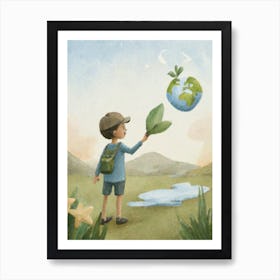 Boy Reaching For Earth Art Print