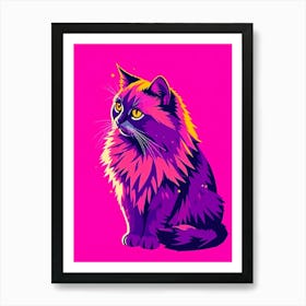 Colorful Cat Lila and Pink Art Print