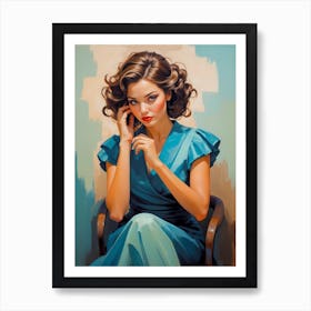 Woman In A Blue Dress Art Print