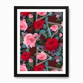 Triangles And Roses Art Print