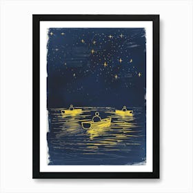 Canoes At Night Art Print