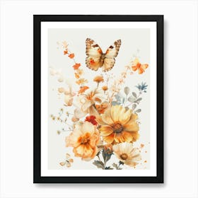 Flowers And Butterflies Art Print