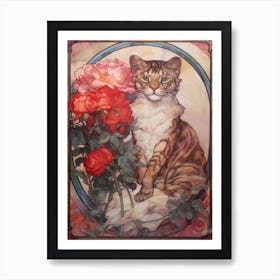 Carnation With A Cat 1 Art Nouveau Style Art Print