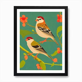 House Sparrow 2 Midcentury Illustration Bird Art Print