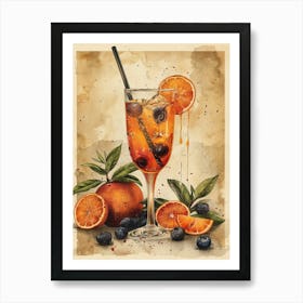 Cocktail With Oranges And Blueberries Art Print