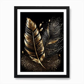 Gold Feathers On Black Background 1 Art Print