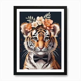 Baby Tiger Flower Crown Bowties Woodland Animal Nursery Decor (49) Art Print