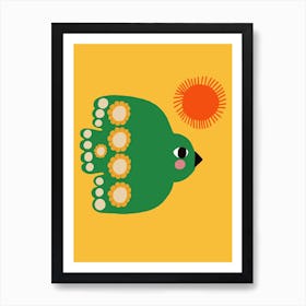 Retro Green Flying Bird Art Print