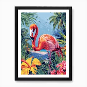 Greater Flamingo Caribbean Islands Tropical Illustration 1 Art Print
