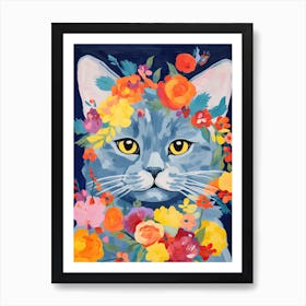British Shorthair Cat With A Flower Crown Painting Matisse Style 4 Art Print