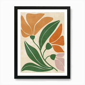 Orange And Green Flowers Art Print