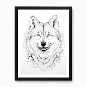 Shiba Inu Dog, Line Drawing 3 Art Print