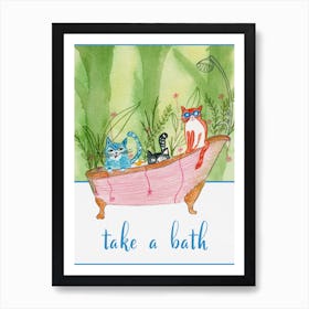 Take a Bath Kids Poster - Cats in Bath Art Print