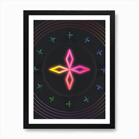 Neon Geometric Glyph in Pink and Yellow Circle Array on Black n.0416 Art Print