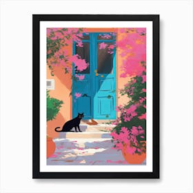 Black Cat Mediterranean Blue Door Póster