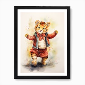 Tiger Illustration Dancing Watercolour 4 Art Print