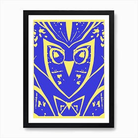 Abstract Owl Blue And Yellow 1 Art Print