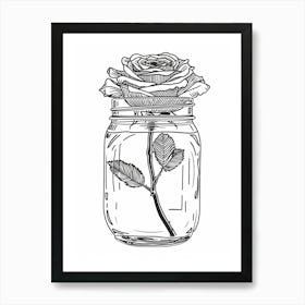 Rose In A Jar Line Drawing 3 Art Print