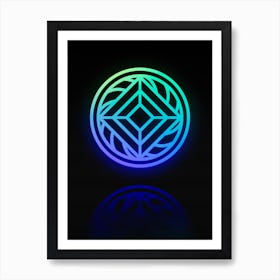 Neon Blue and Green Abstract Geometric Glyph on Black n.0398 Art Print