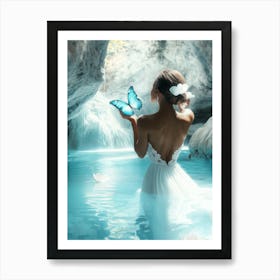 Beautiful Woman In Water With Butterfly Art Print