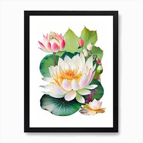 Lotus Flowers In Garden Decoupage 3 Art Print