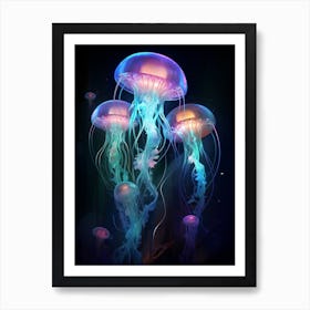 Turritopsis Dohrnii Importal Jellyfish Neon Illustration 5 Art Print