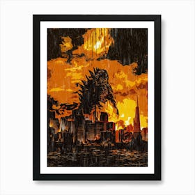 Godzilla Monster In City Art Print