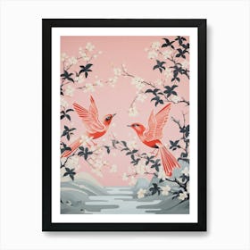 Vintage Japanese Inspired Bird Print Finch 2 Art Print