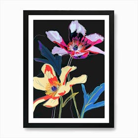 Neon Flowers On Black Anemone 3 Art Print