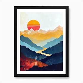 Sunset In The Mountains, Minimalism, Boho Art Print