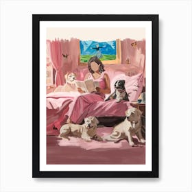 Girl and her dogs Art Print